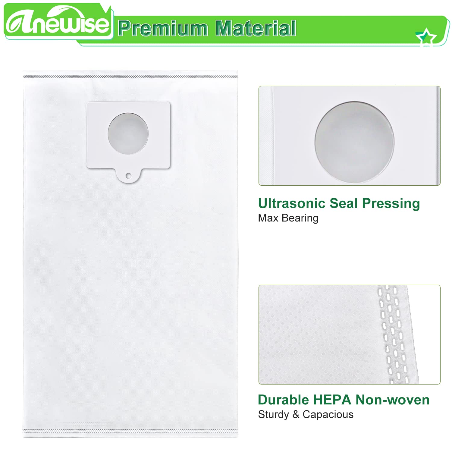 Anewise 600-series vacuum bags fit Kenmore canister vacuums for consistent performance.