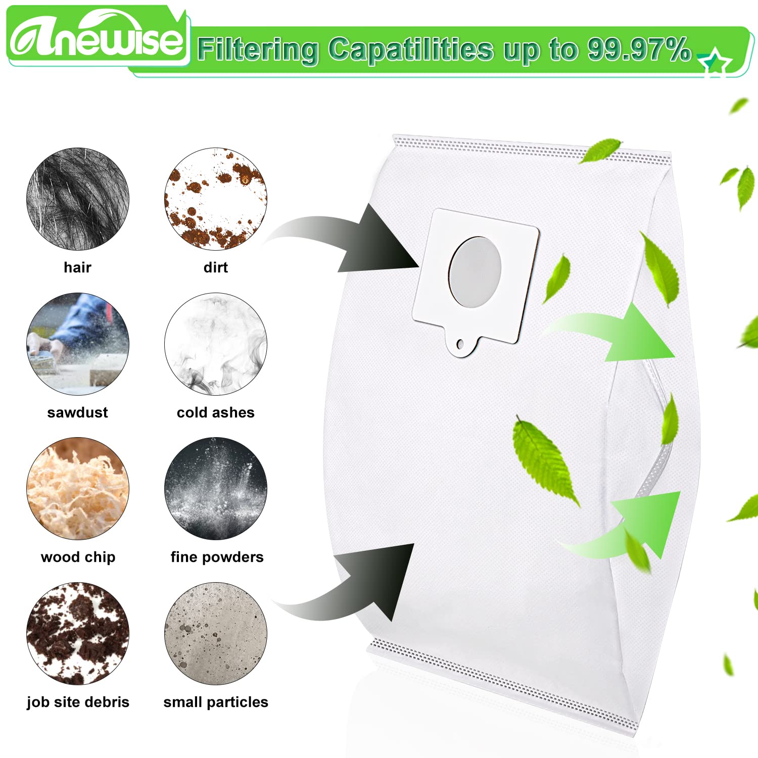 Anewise self-sealing technology bags enable spill-free disposal and tidy cleanup.