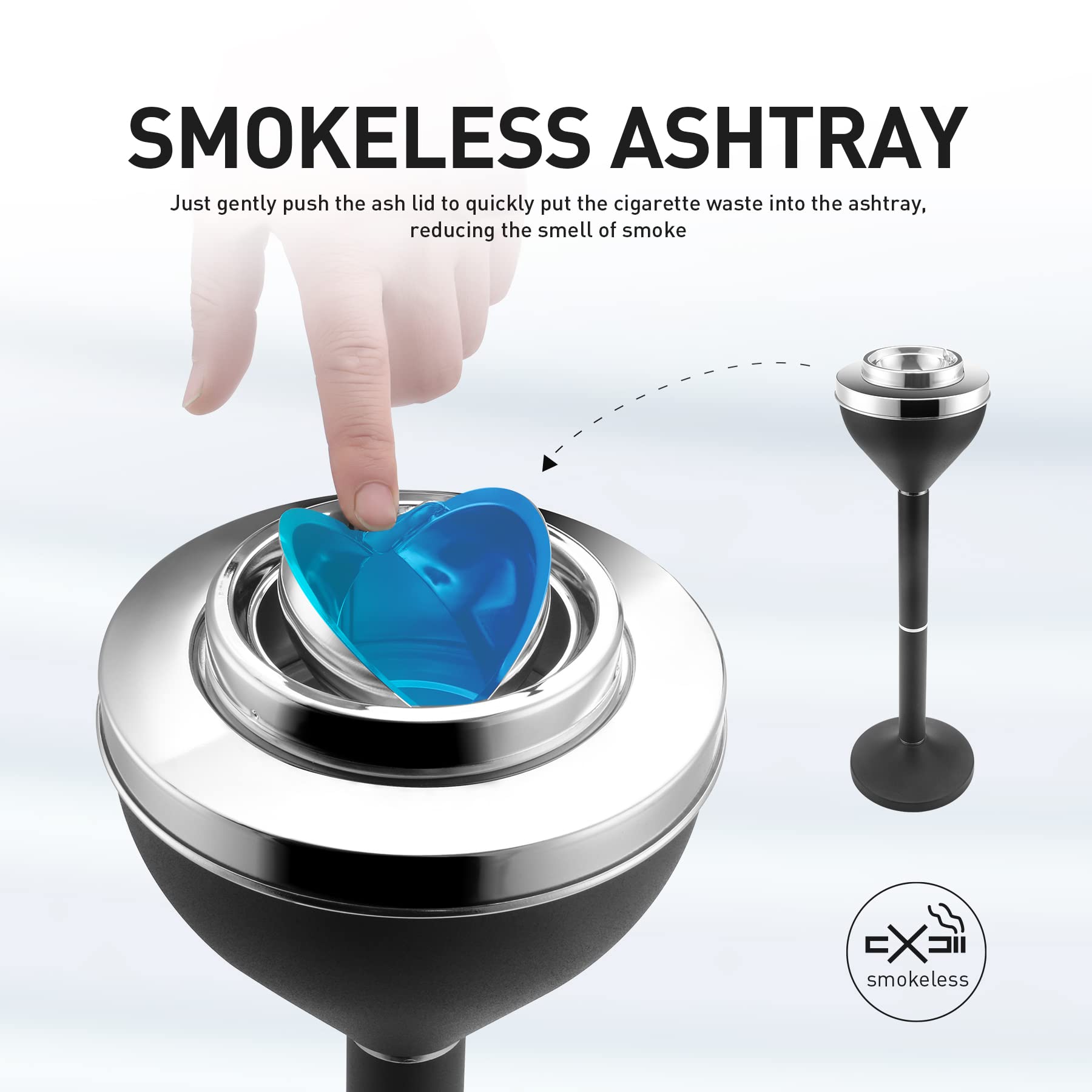 Anfrere cigarette butt container uses a one-touch lever for easy disposal.