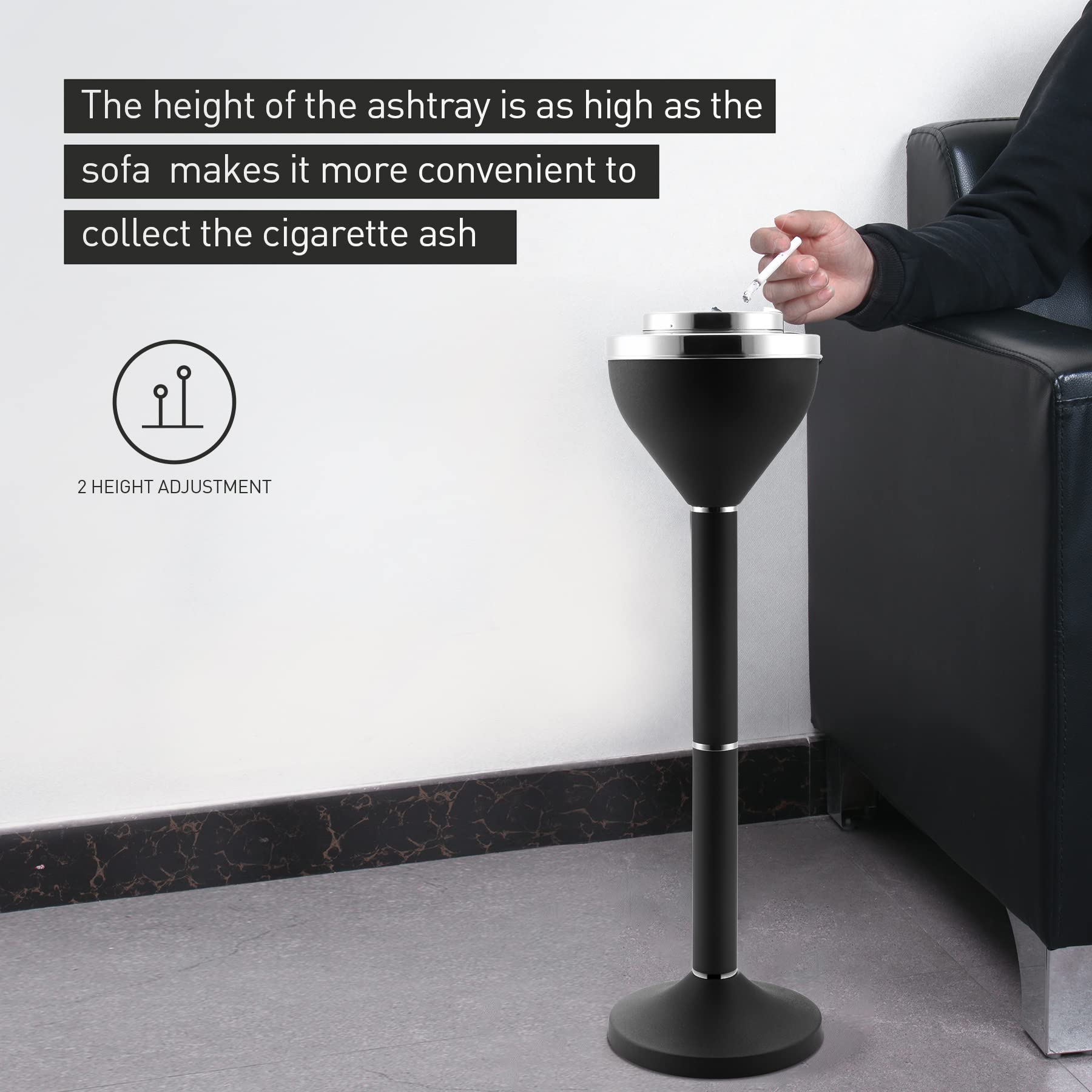 Anfrere outdoor ashtray with stainless steel construction resists rust and weather.