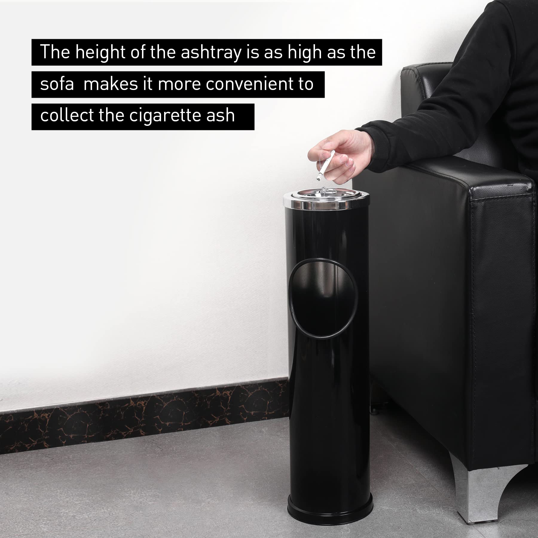 Anfrere standing ashtray outdoor height supports comfortable use while standing or seating.
