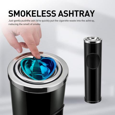 Anfrere standing ashtray outdoor lid design provides optional ash containment.