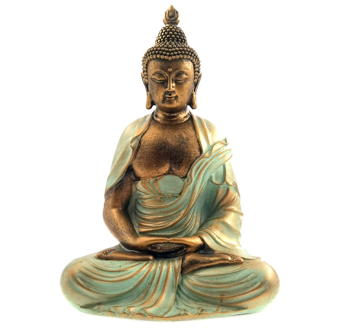 Angel Shine gold Buddha statue 7.5-inch height enhances serene meditation space.