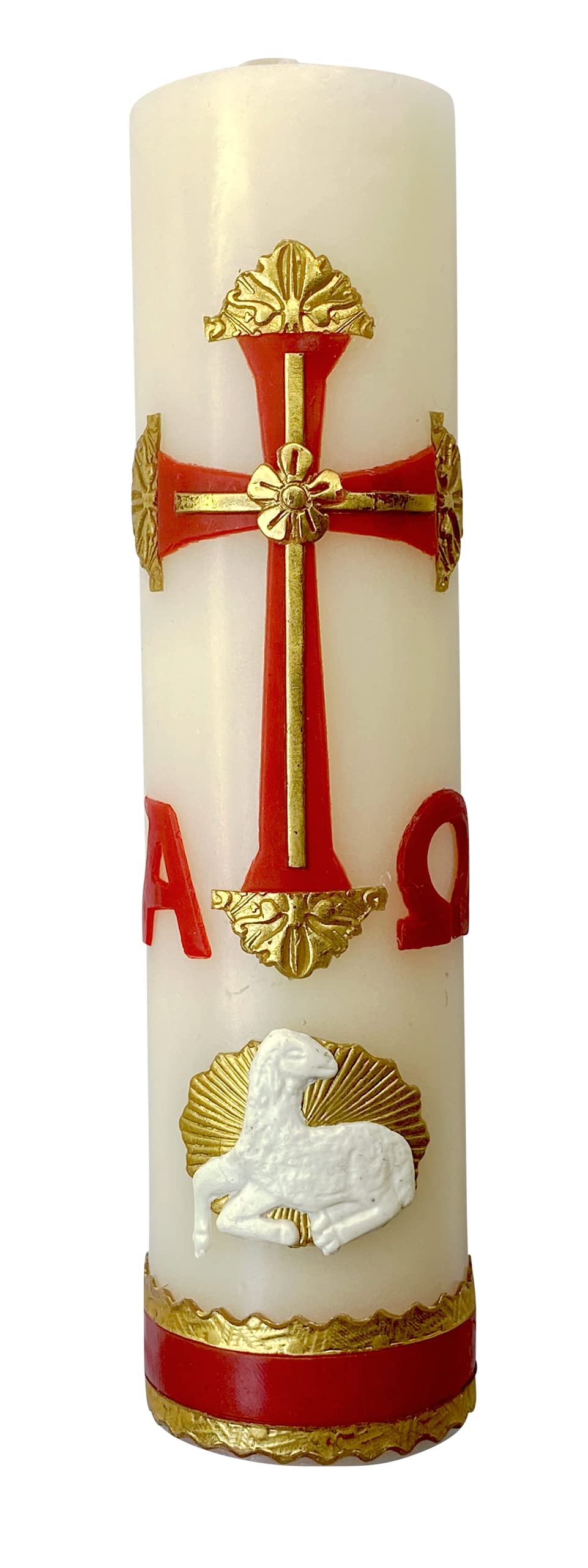 Angelitos de Mexico Alpha Omega Candle with cross detail, ideal for Easter vigils.