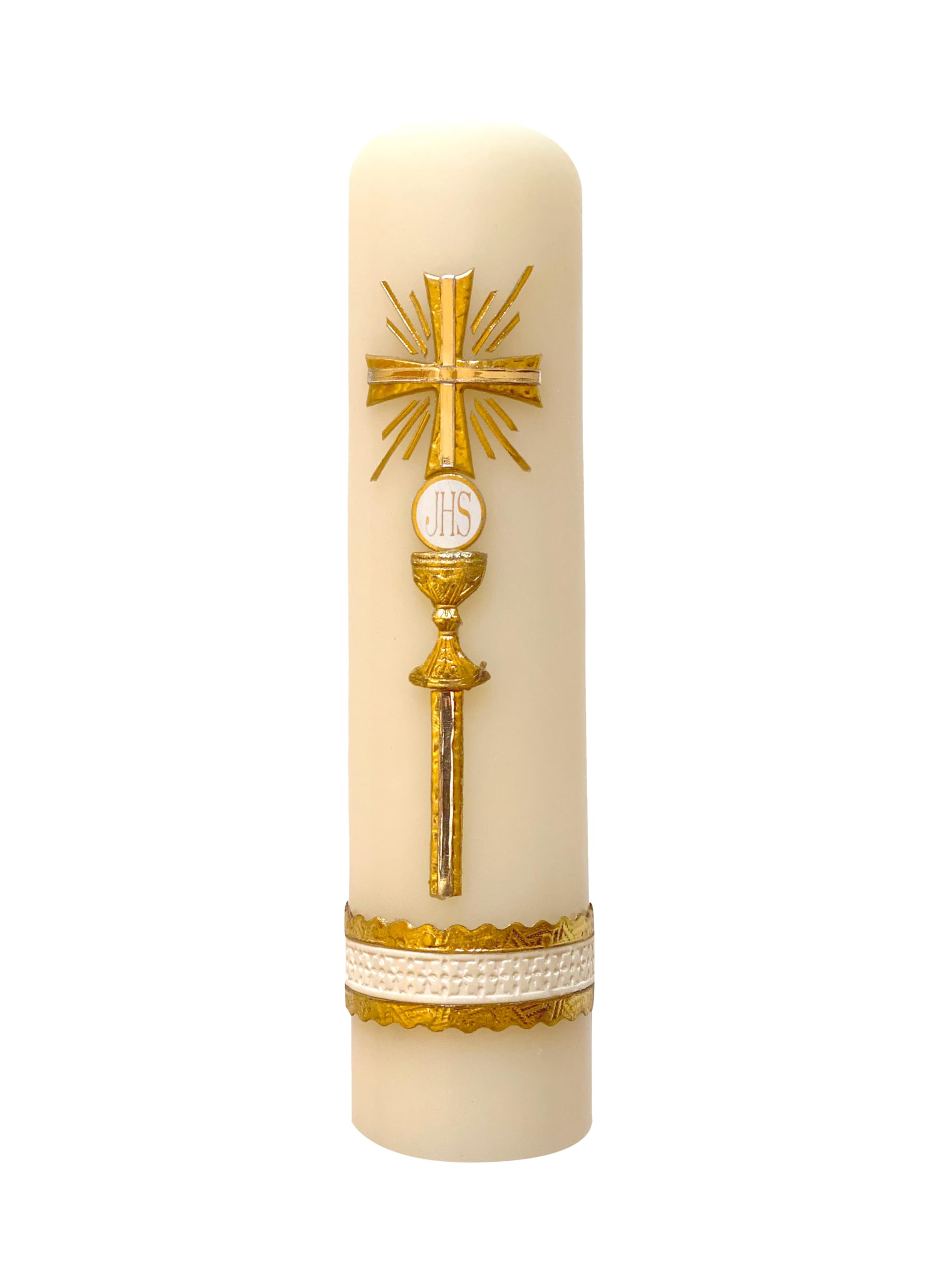 Angelitos de Mexico custody cross candle with cross motif, ideal for prayer and reflection rituals.