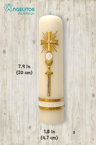 Angelitos de Mexico handmade devotional candle, perfect centerpiece for altar or peaceful meditation.
