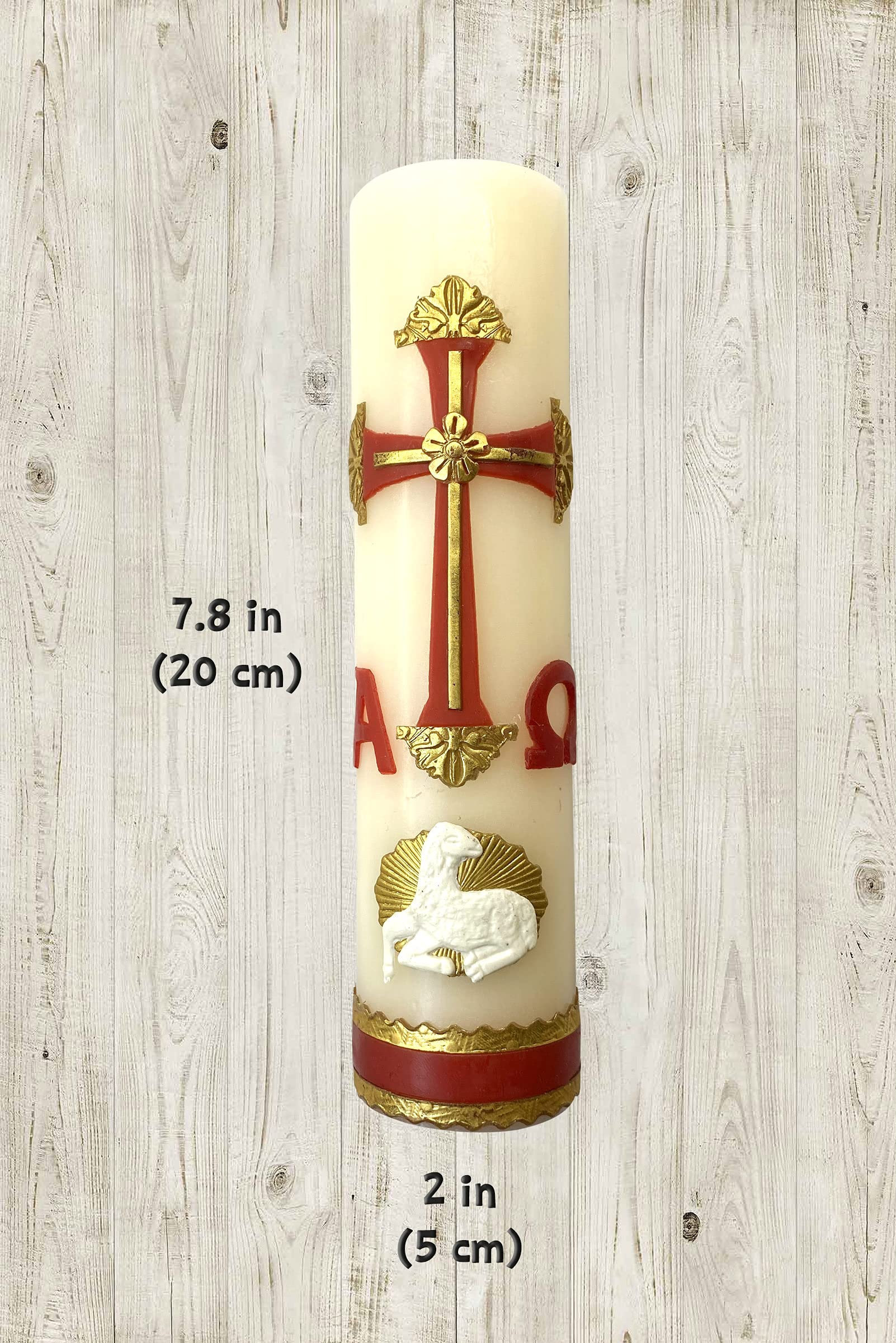Angelitos de Mexico Sheep motif candle, enhances sacred celebrations with reverent ambiance.