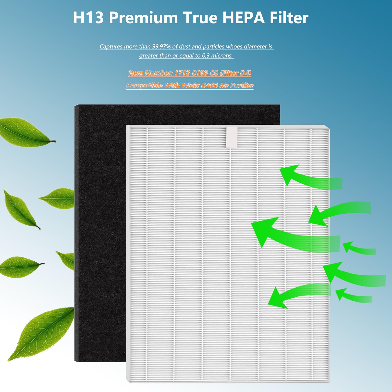 ANGELOYANG D480 HEPA filter close-up highlighting high-efficiency filtration.