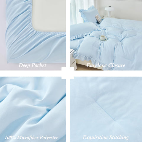 ANGIYUIN kids room boho farmhouse styling with light blue aesthetic.