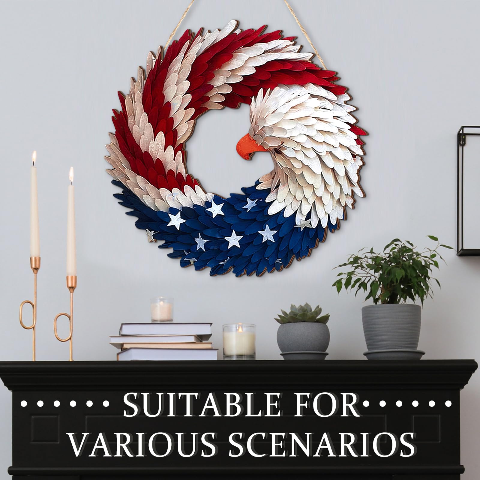 Anglechic patriotic wooden plaque door hanger, versatile for walls or doors.