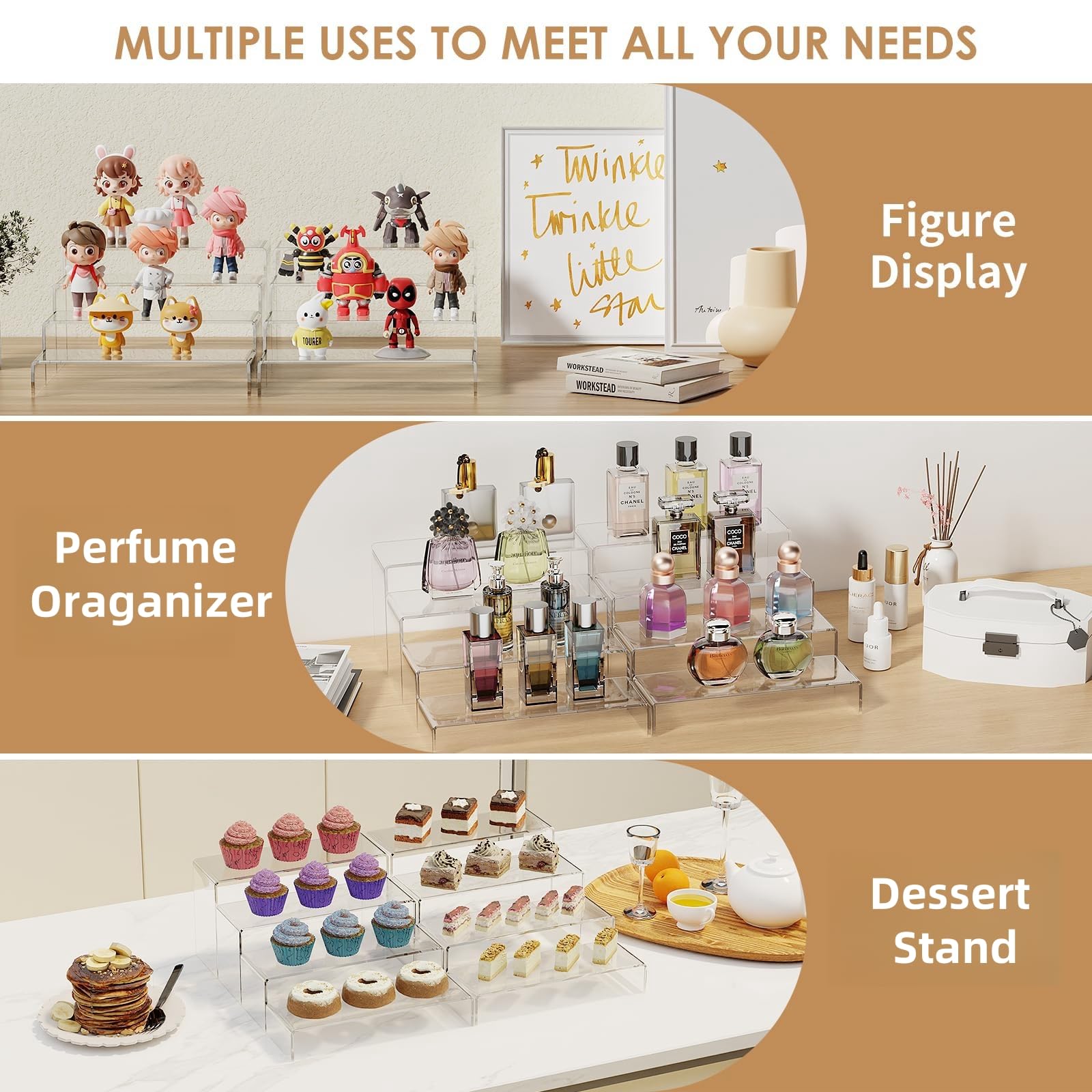 Anglelife cupcake dessert-table display with crystal-clear shelves