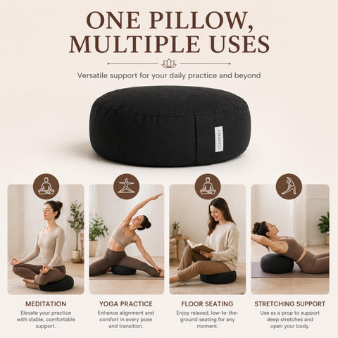 Angora Brands floor cushion ideal for yoga and meditation on the floor.