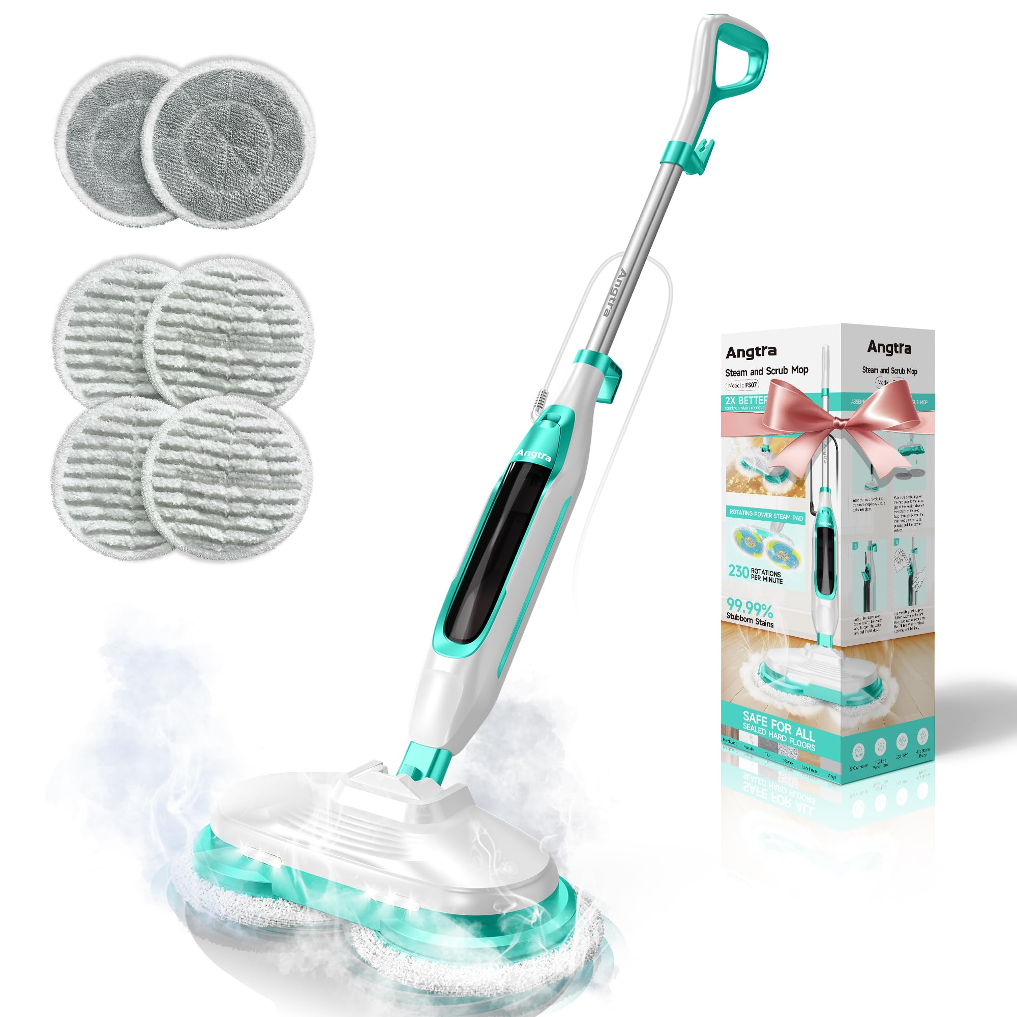 Angtra Scrubbing Steam Mop with LED headlights reveals hidden debris for precise cleaning