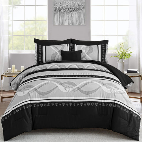 Anibedding black comforter set queen eight pieces offers cozy sleep and soft microfiber.