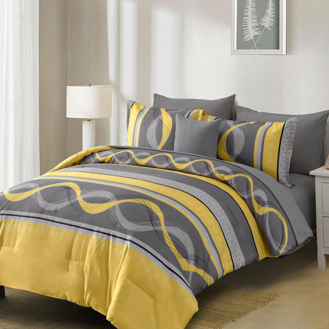 Anibedding patchwork striped design adds a bright focal point to the room