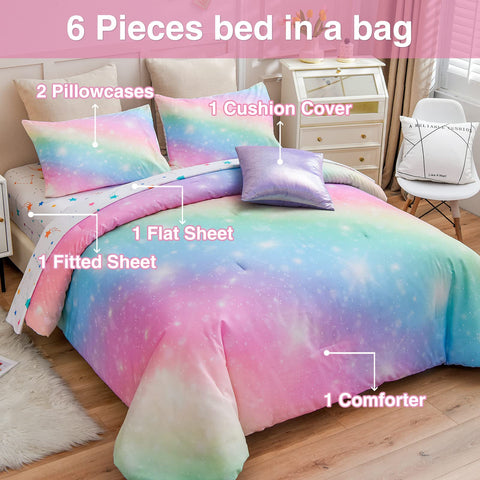 A Nice Night 6-piece bed-in-a-bag set helps complete a coordinated kids' bedroom.