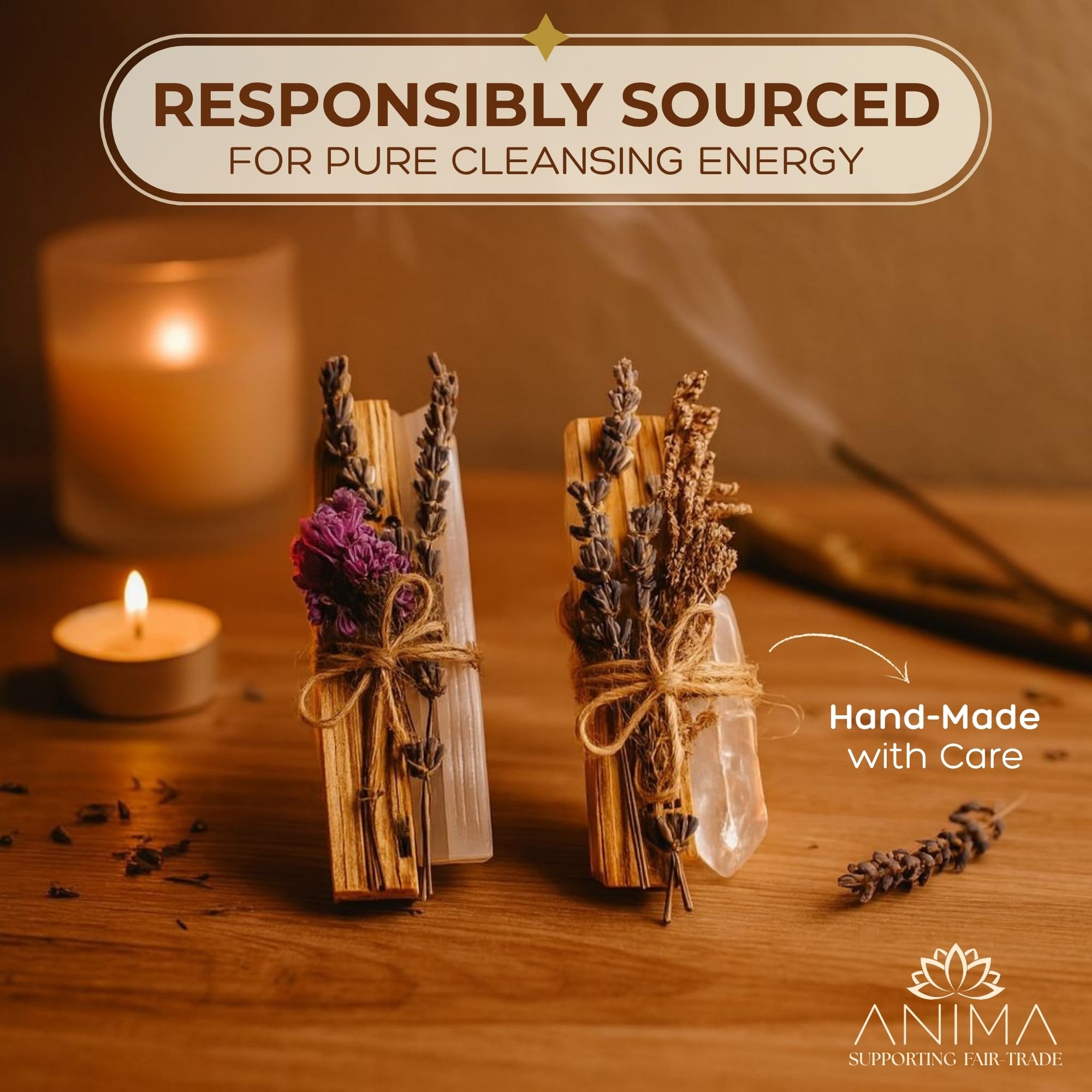 Anima palo santo sticks with dried flowers 10cm for uplifting rituals and focused intentions.