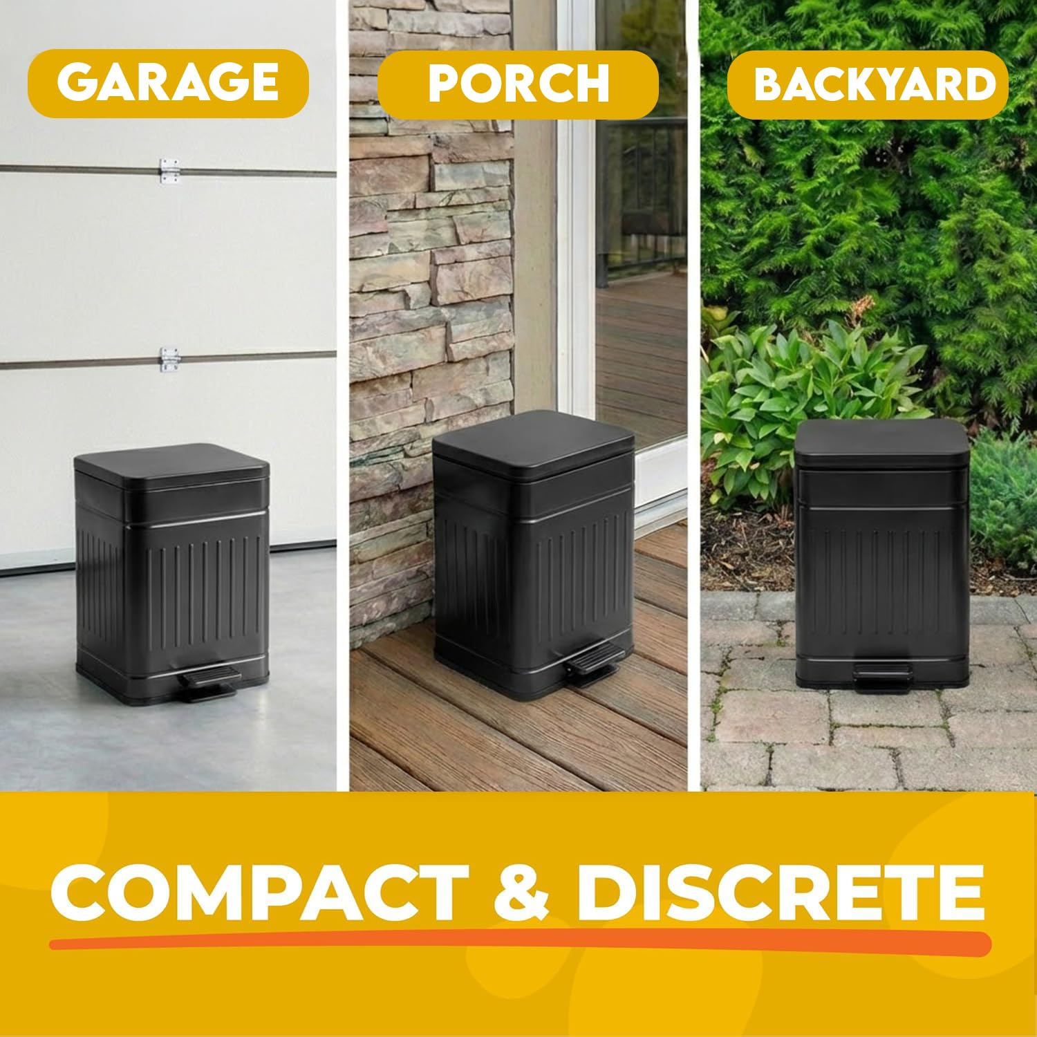 AnimoGoods compact 1.3-gallon dog waste bin in outdoor space
