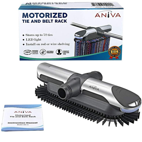 Aniva motorized tie rack with built-in LED lights highlighting items in dim spaces