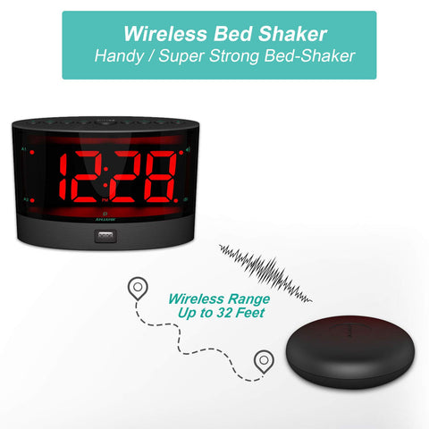ANJANK dual alarm clock with USB charging to power devices at night