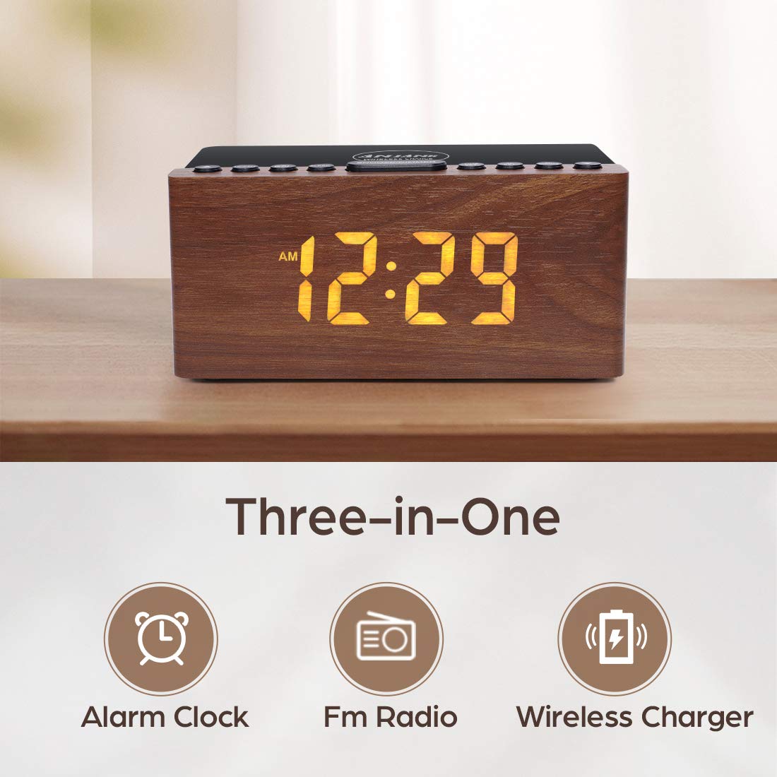 ANJANK top charging area showing wireless charging surface and USB port for a second device.