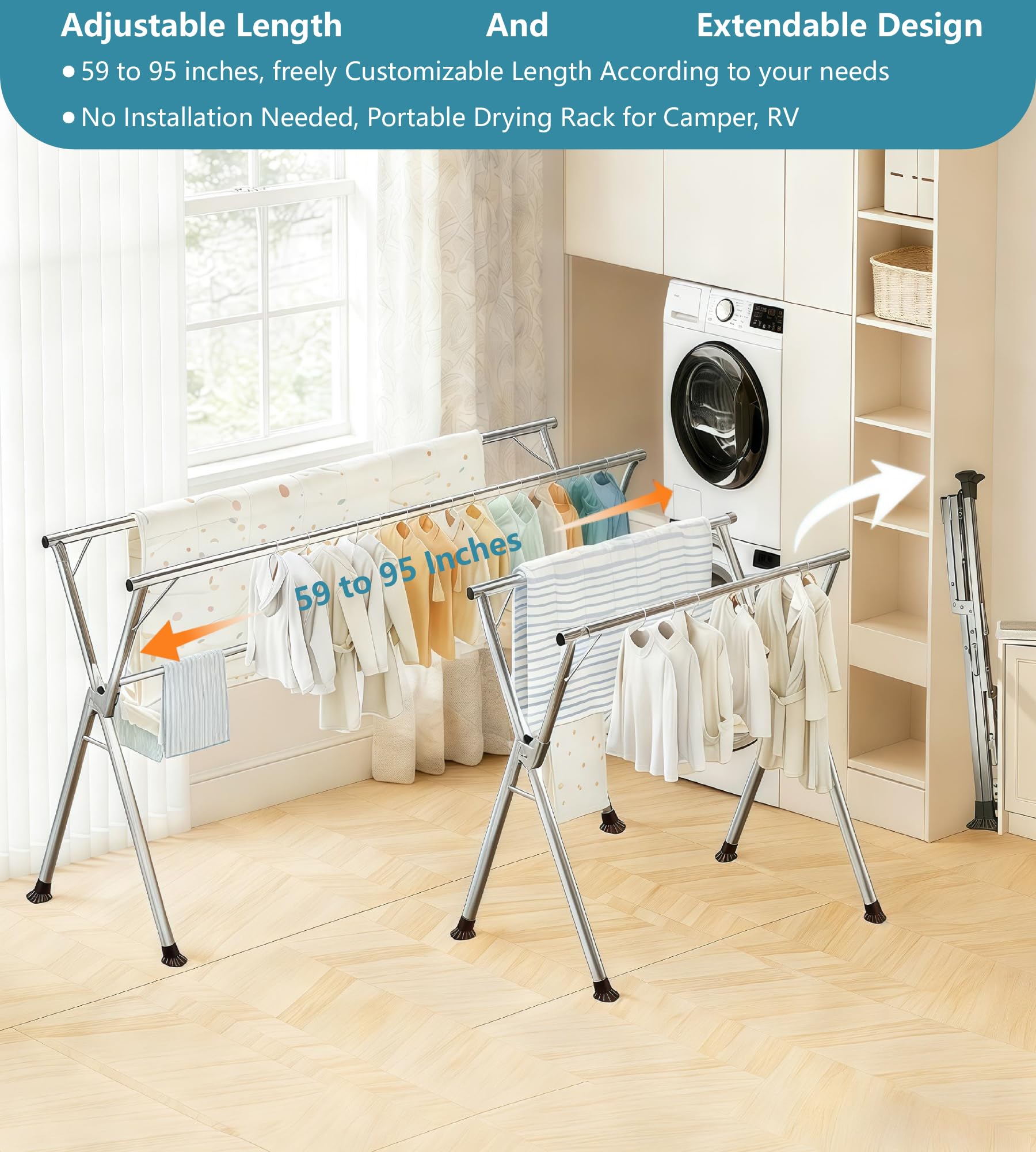 ANJIYP drying rack displaying 20 hooks and 12 clips for versatile hanging