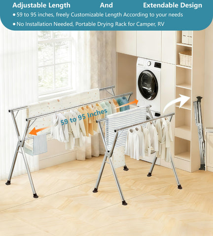 ANJIYP drying rack displaying 20 hooks and 12 clips for versatile hanging