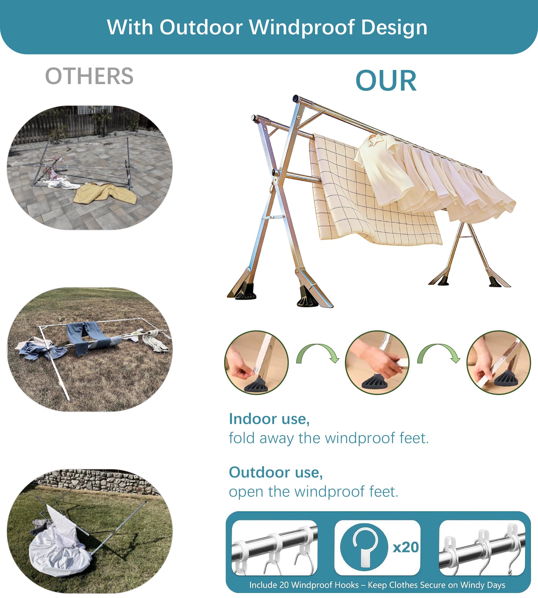 ANJIYP foldable stainless steel drying rack indoors with robust frame