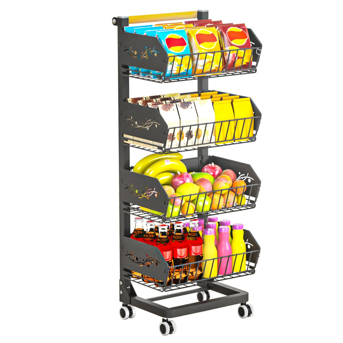 ANJUBAN heavy 4-tier snack cart with wheels for sturdy kitchen storage