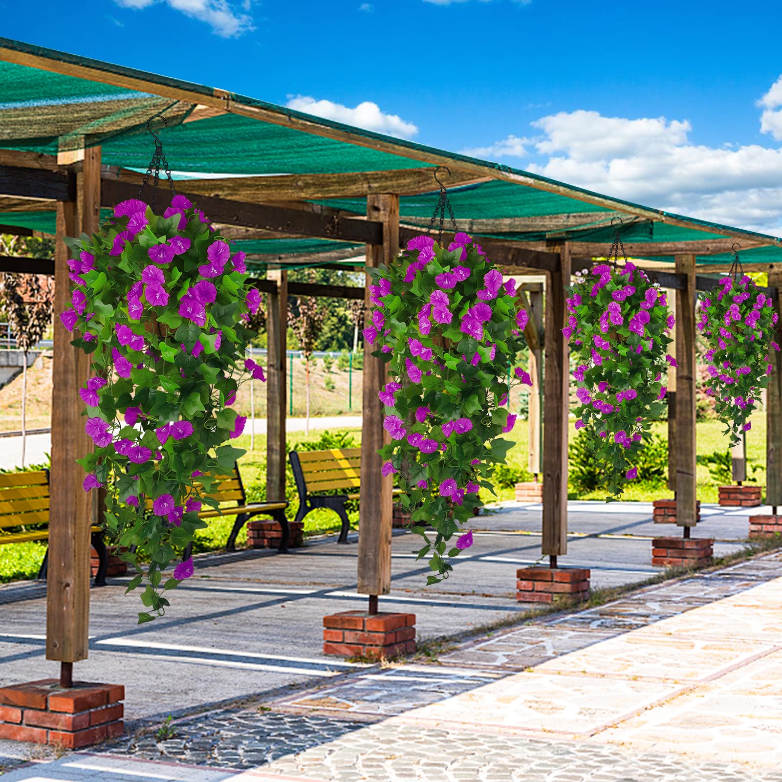 Ankey artificial petunia cluster adding blooms to porch or balcony