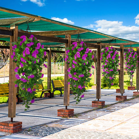 Ankey artificial petunia cluster adding blooms to porch or balcony