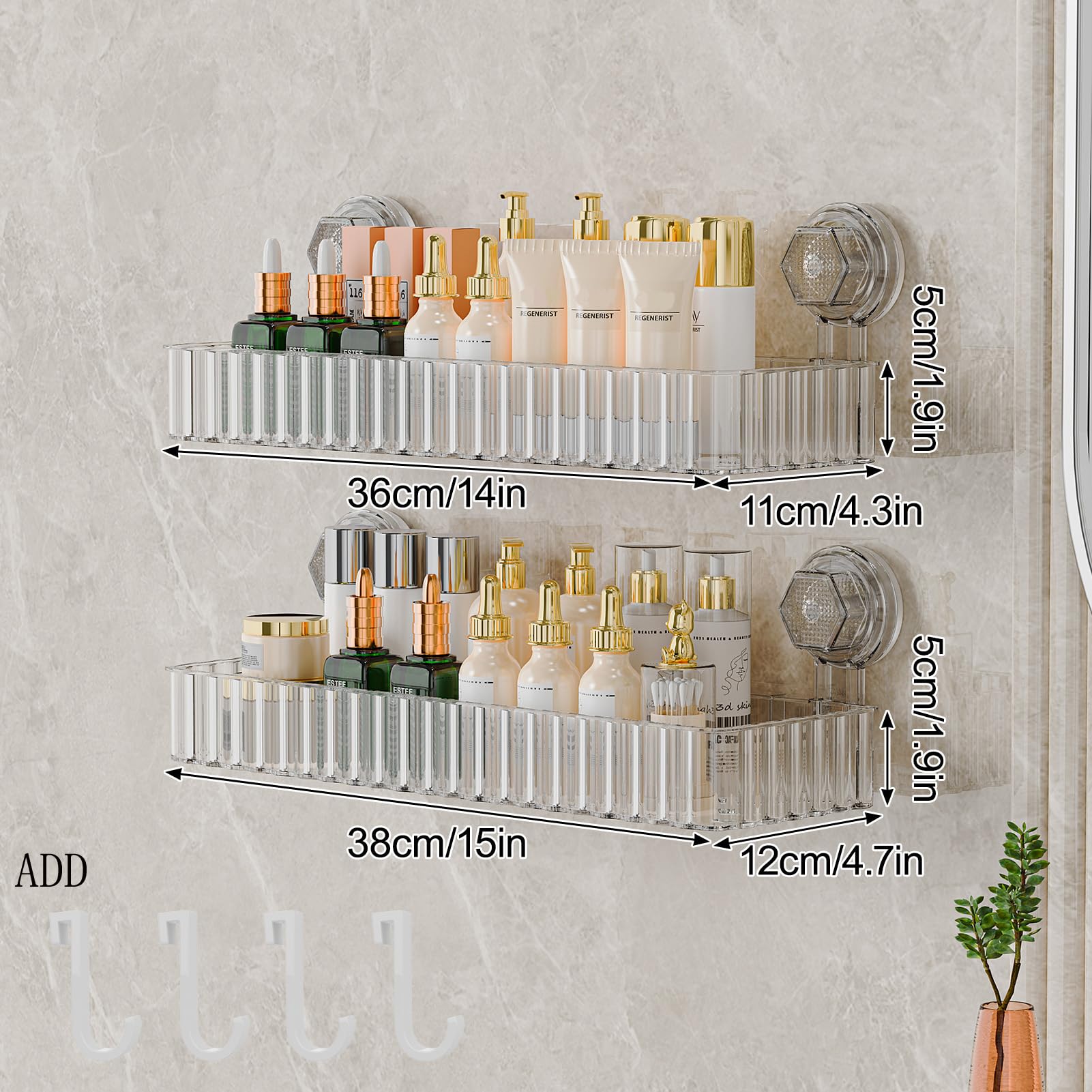 Ankoox clear square shower caddy suction cup installation on smooth surface