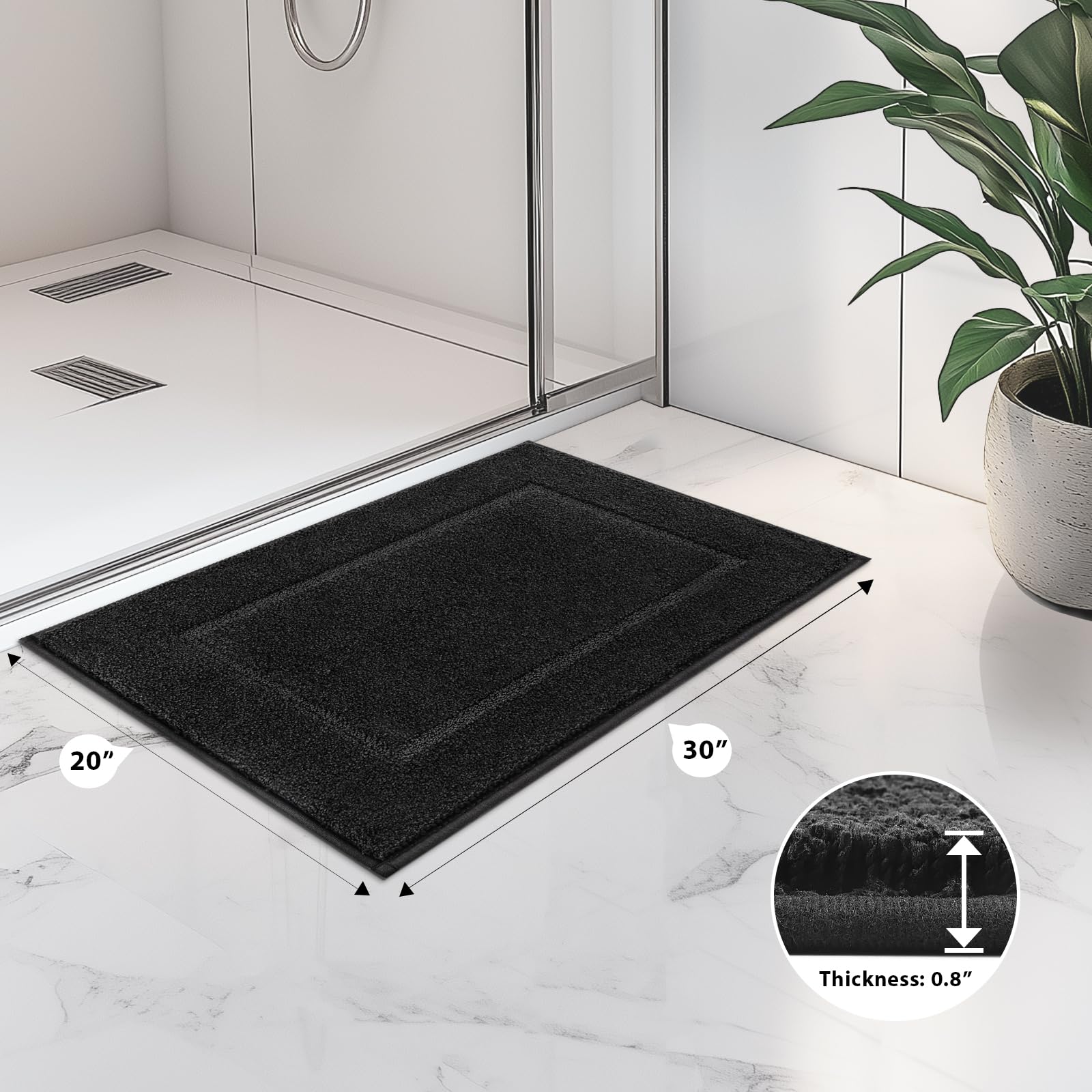 Anllugs bathroom rug absorbent fiber soaks moisture quickly, keeping floors dry.