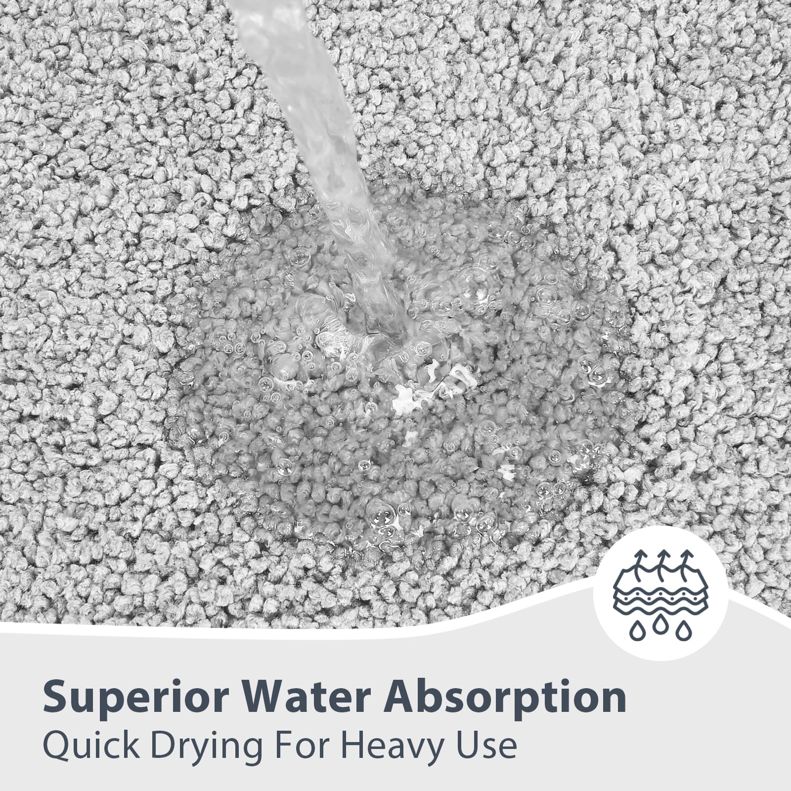 Anllugs quick-dry, absorbent rug soaking moisture quickly after use.