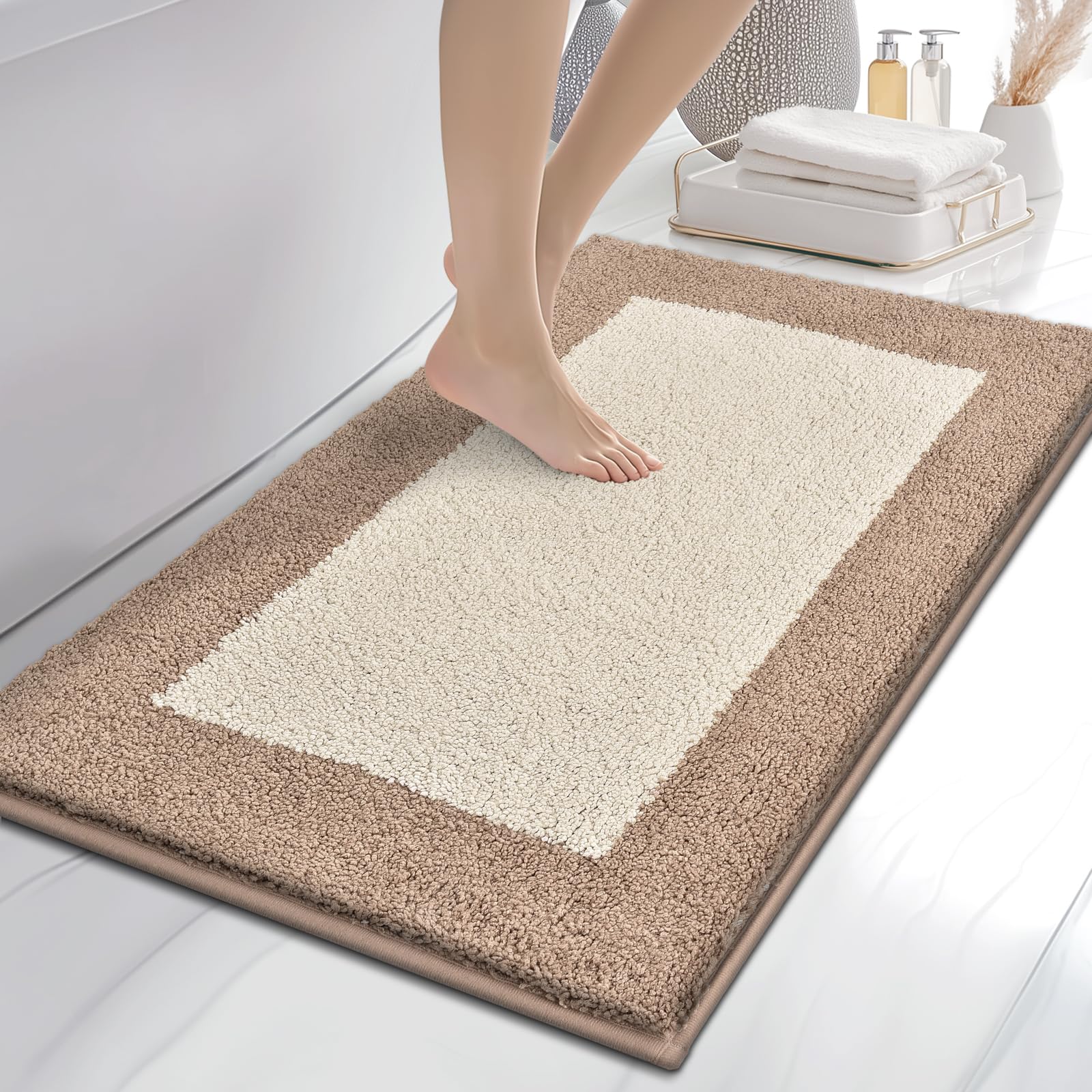 anllugs bathroom rug soft surface provides cozy comfort by the sink.