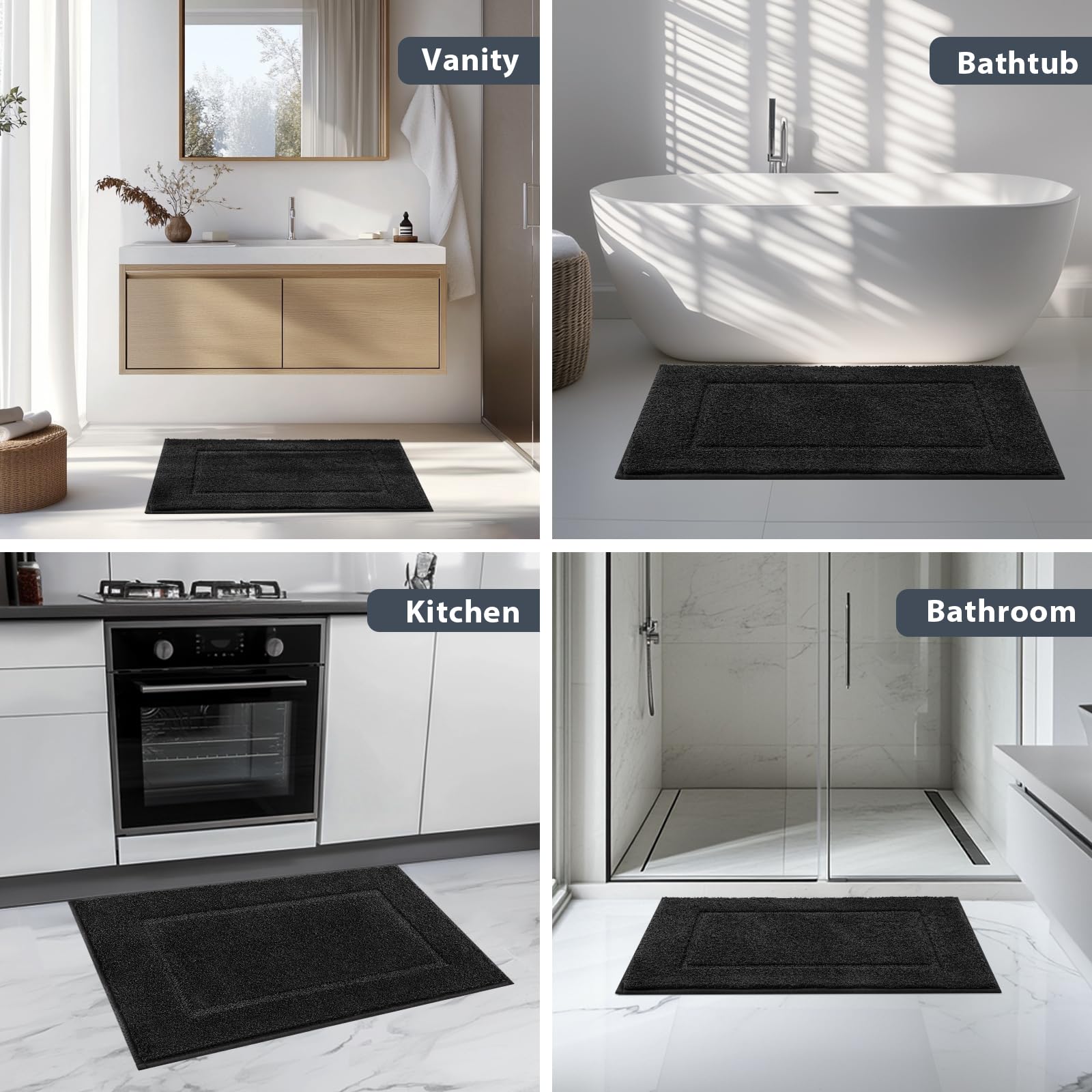 anllugs black rug on floor pairs with various decor for a cohesive look.