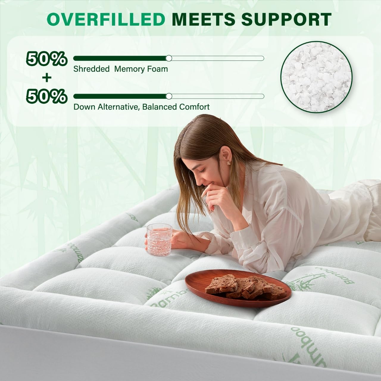 Anluoer memory foam blend topper provides cushioned support across the mattress