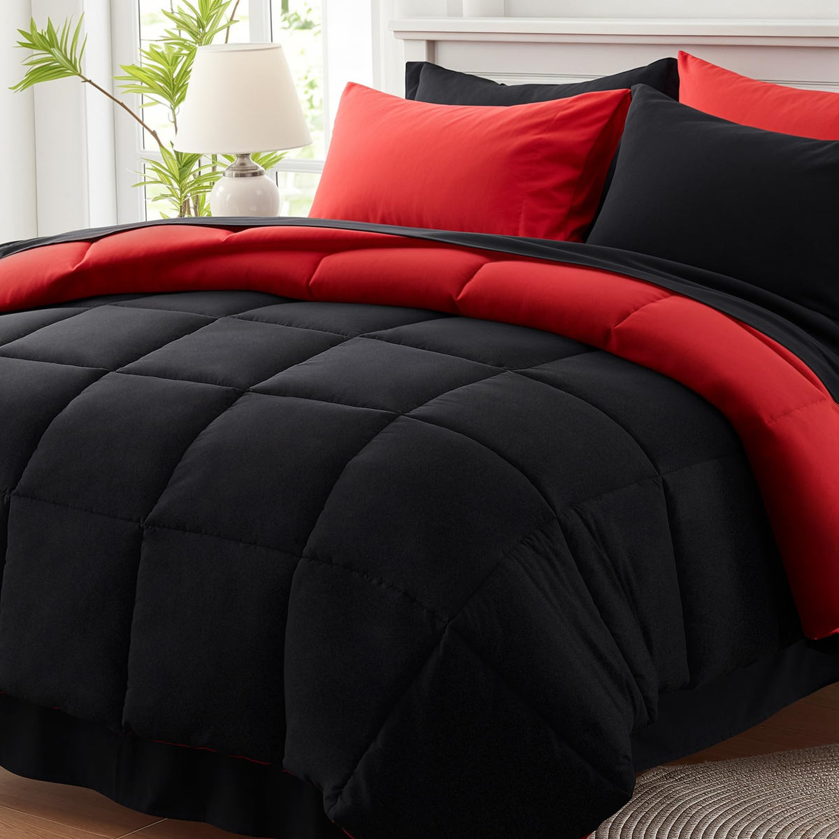 Anluoer queen comforter set on bed showing cozy, breathable fabric