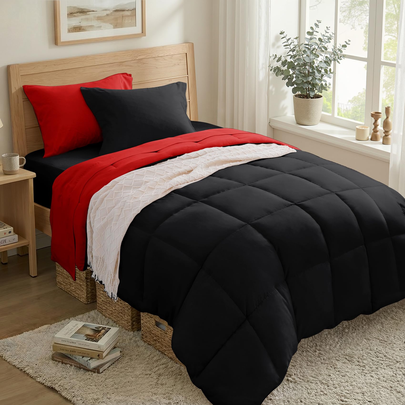 Anluoer twin comforter set showing reversible colors for mood refresh