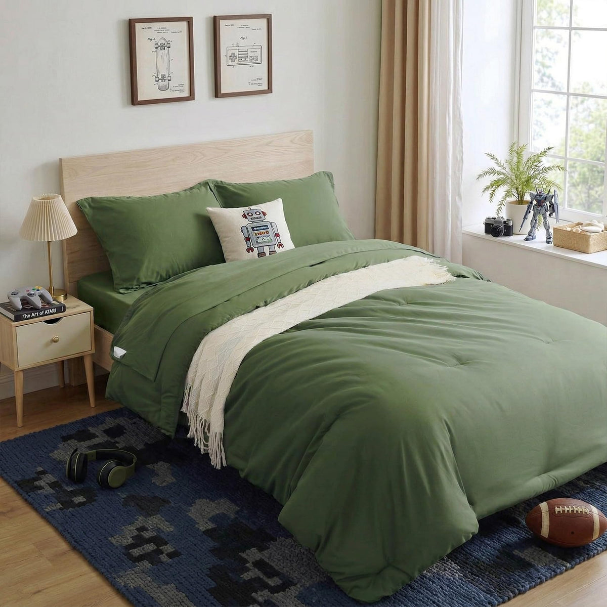 Anluoer twin comforter set in olive green with soft microfiber for all-season comfort.