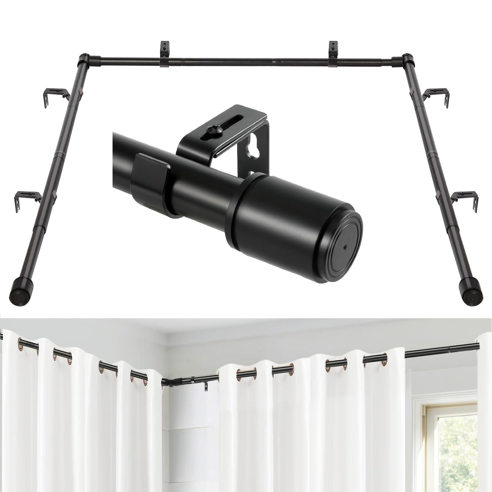 Anndason bay window rod set with adjustable center rail for flexible fit.