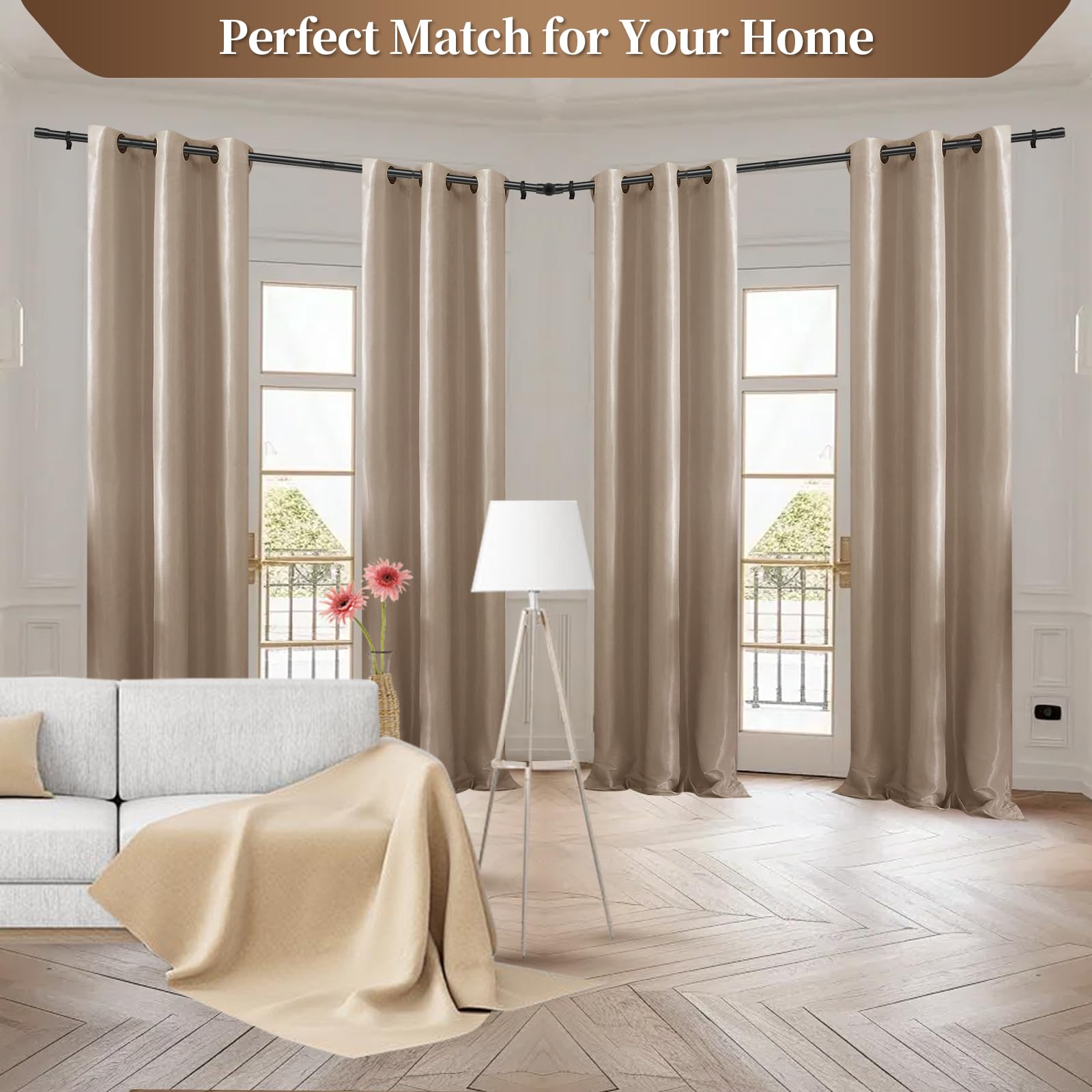 Anndason black finish brackets and ends provide stable curtain support.