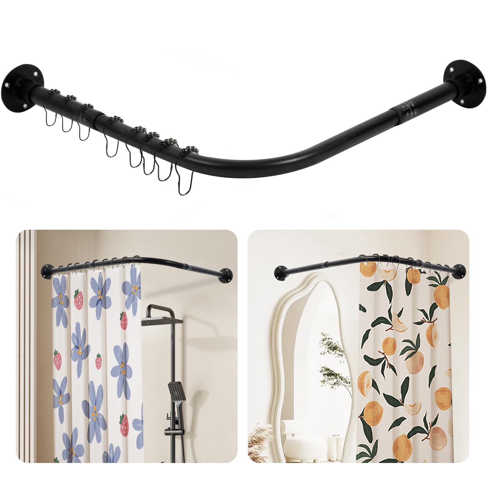 Anndason black corner shower rod angled view highlights sturdy L-shaped design.