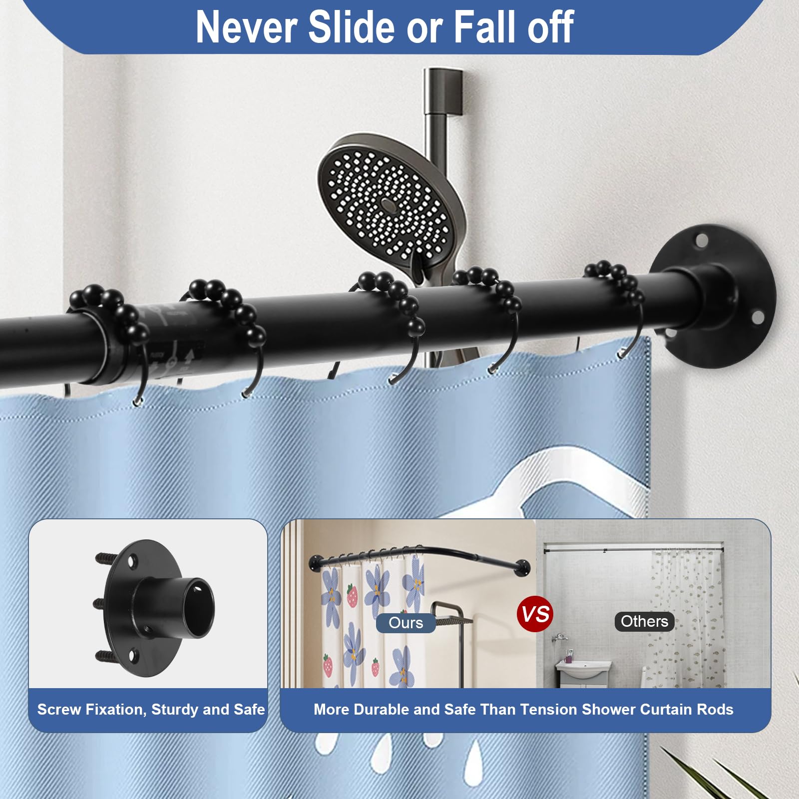 Anndason corner shower rod wall-mounted for secure installation.
