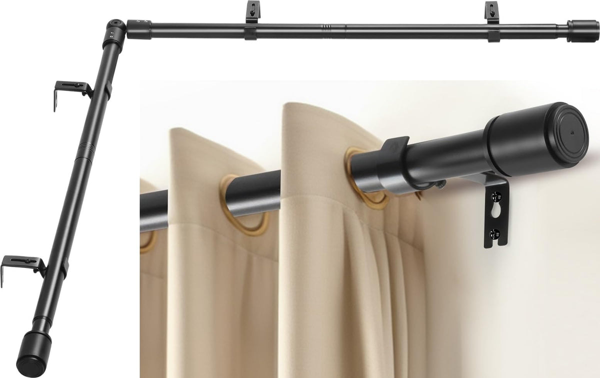 Anndason heavy-duty 1-inch corner curtain rod set extends 30-76 inches for bay windows.