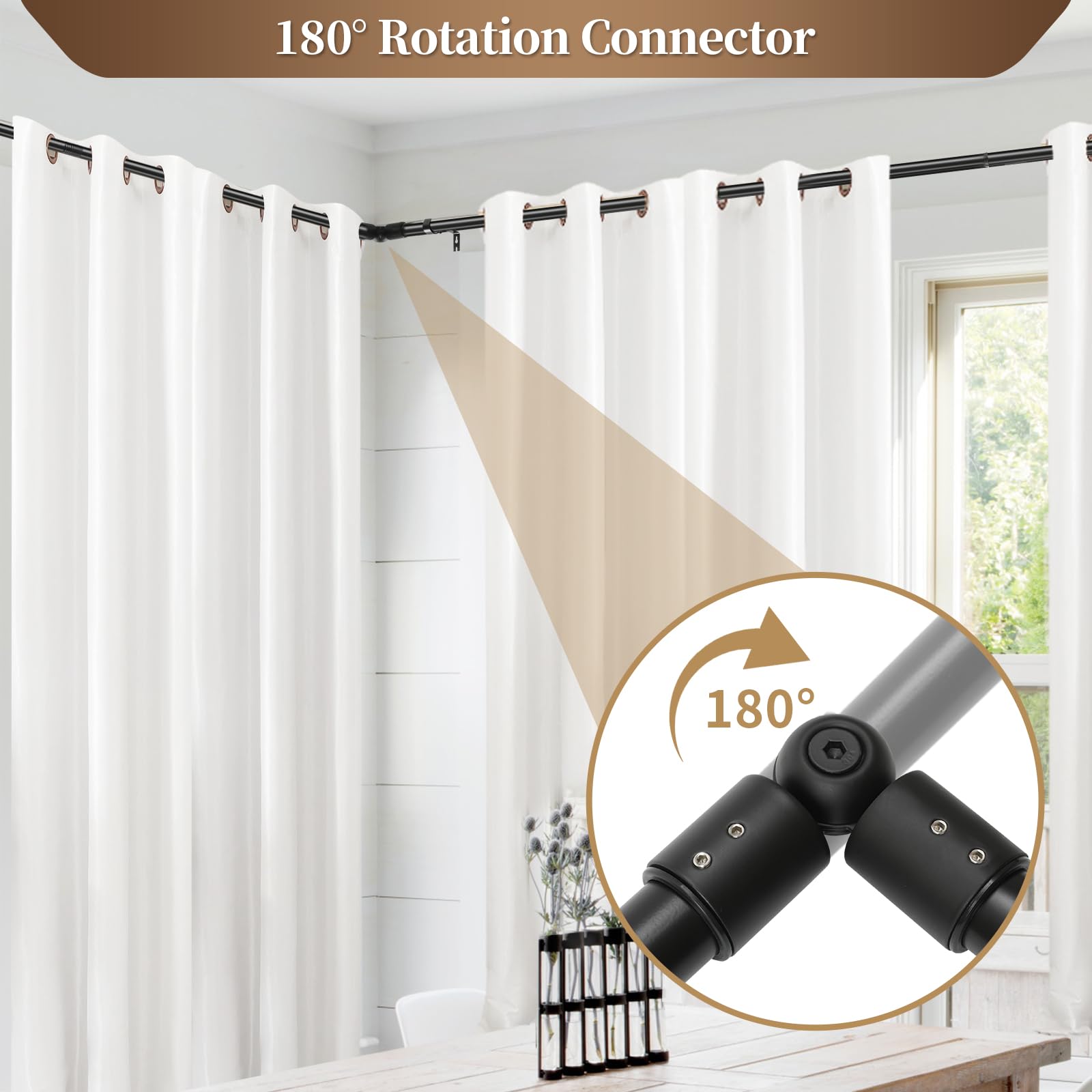 Anndason side rod extends 17–39 inches for adaptable window coverage.