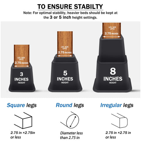 ANNKUT bed risers 3-inch option provides quick, subtle height boost