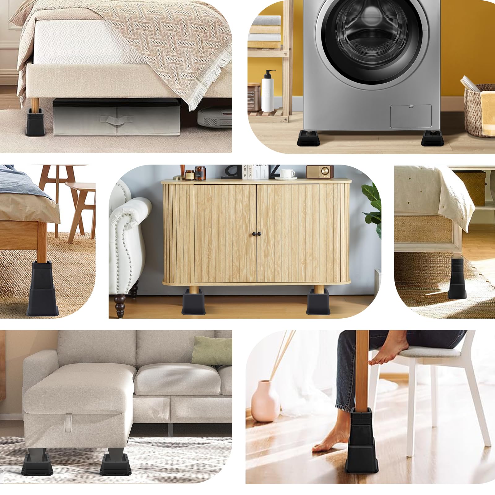 ANNKUT bed risers in bedroom setup for extra storage