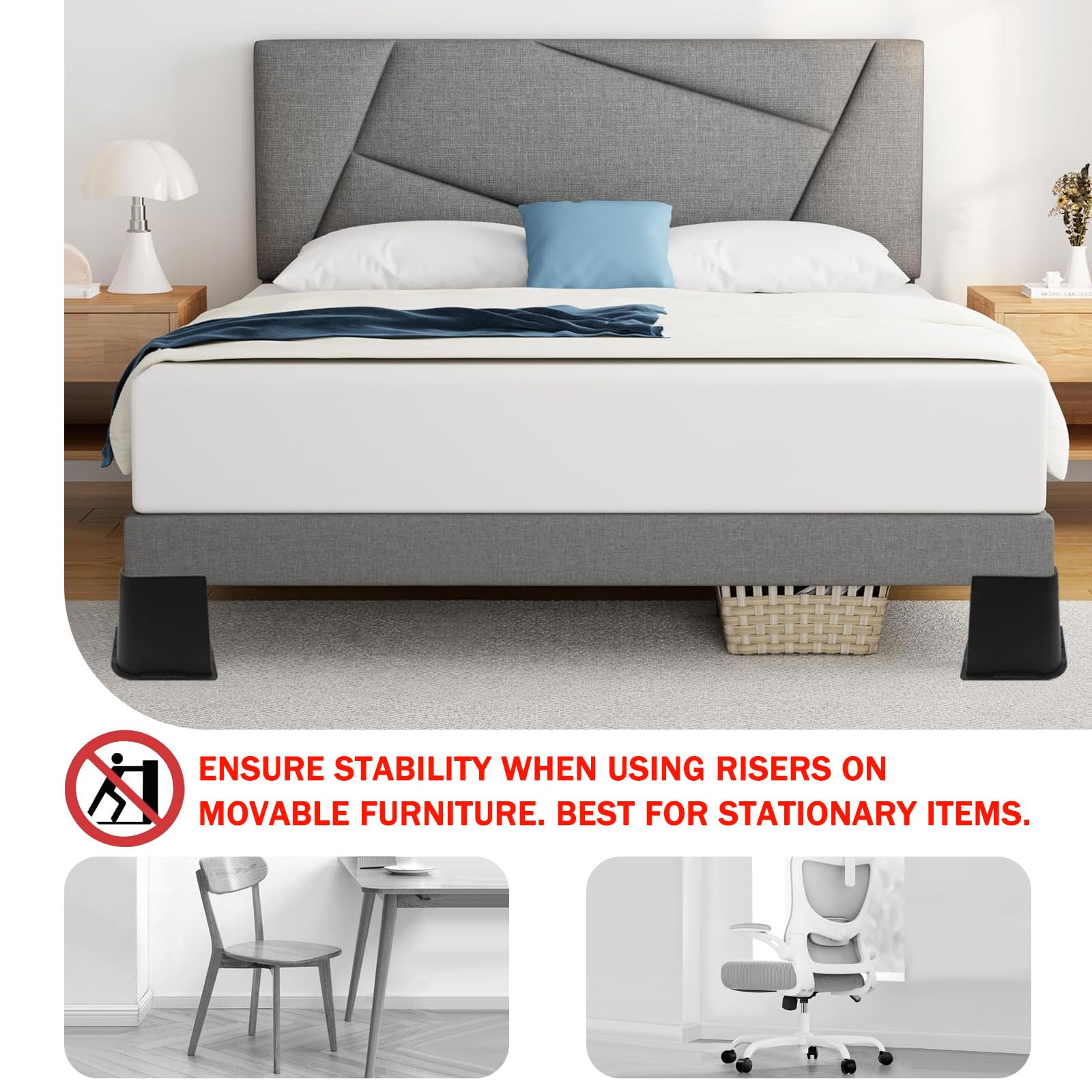 ANNKUT bed risers bottom TPU rubber protects floors and reduces noise