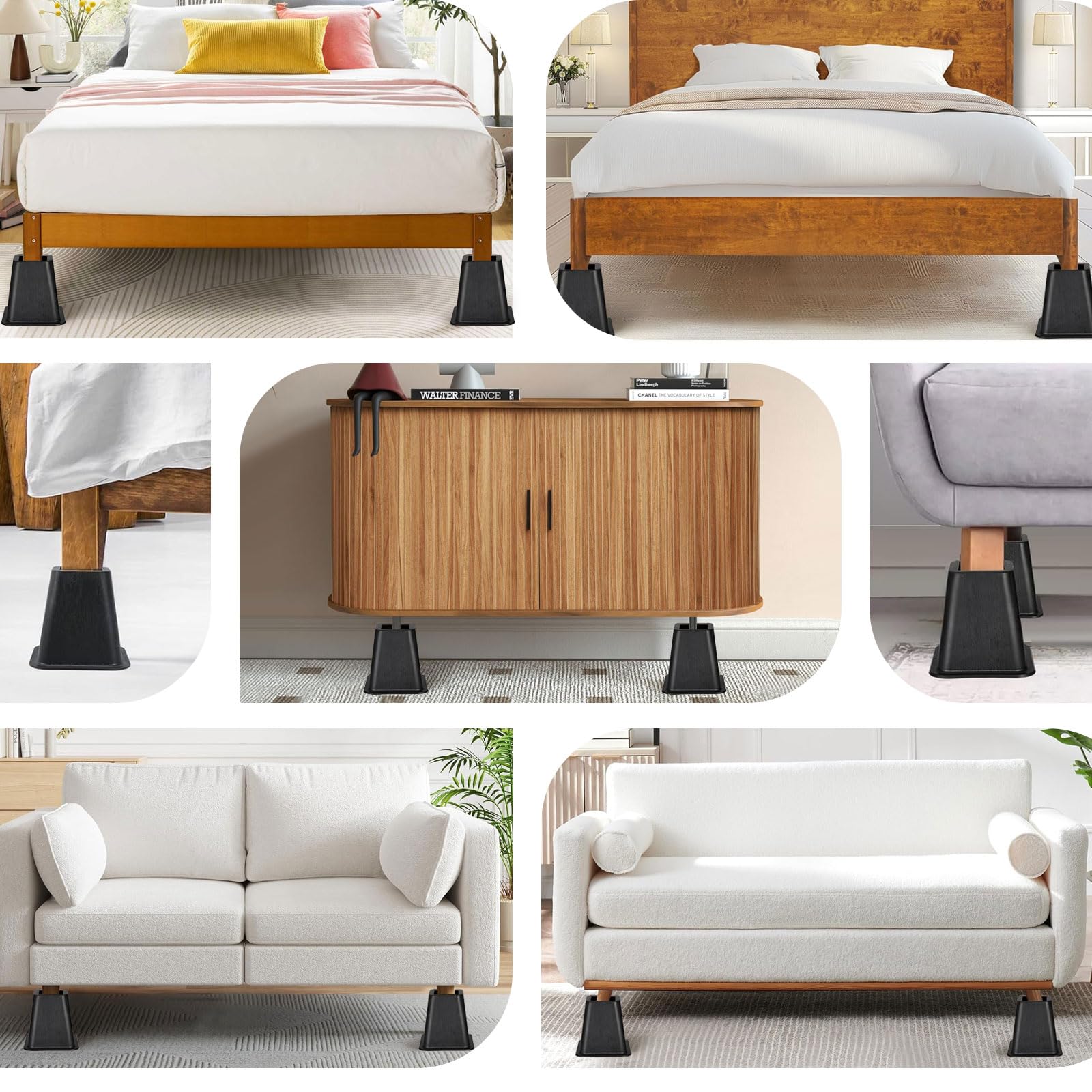 ANNKUT bed risers fit furniture legs under 2.7 inches wide.